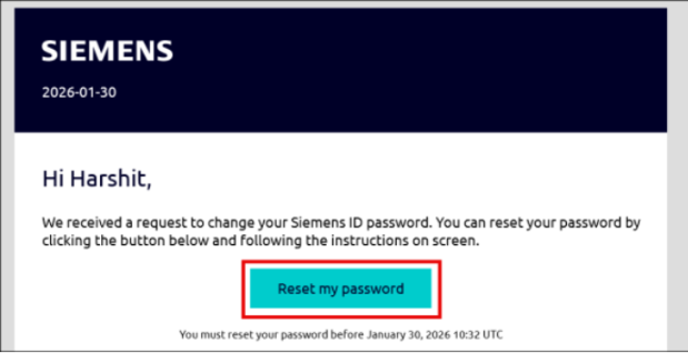 Mail with reset password link